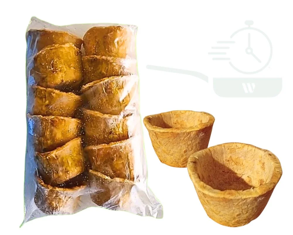 Canastas medianas de patacón de plátano verde, crujientes y doradas, ideales para restaurante, sodas , bares y catering services.